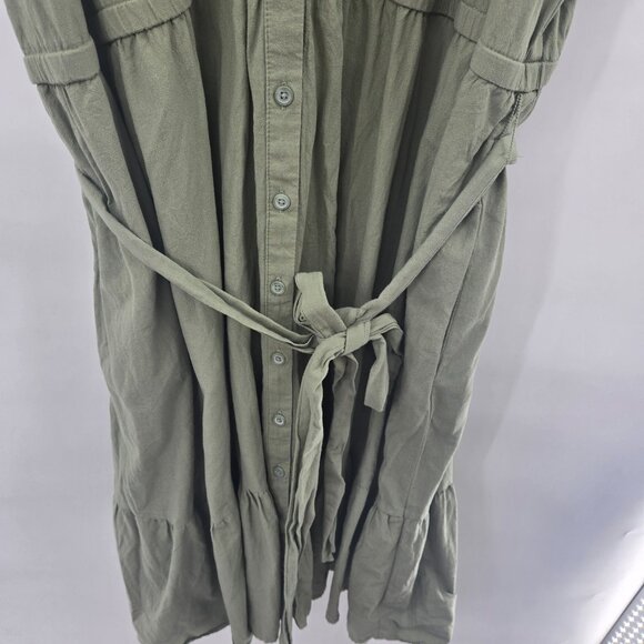 Ava and Viv Green V-Neck Buttoned Belted 100% Cotton Midi Dress 3x - Picture 4 of 12